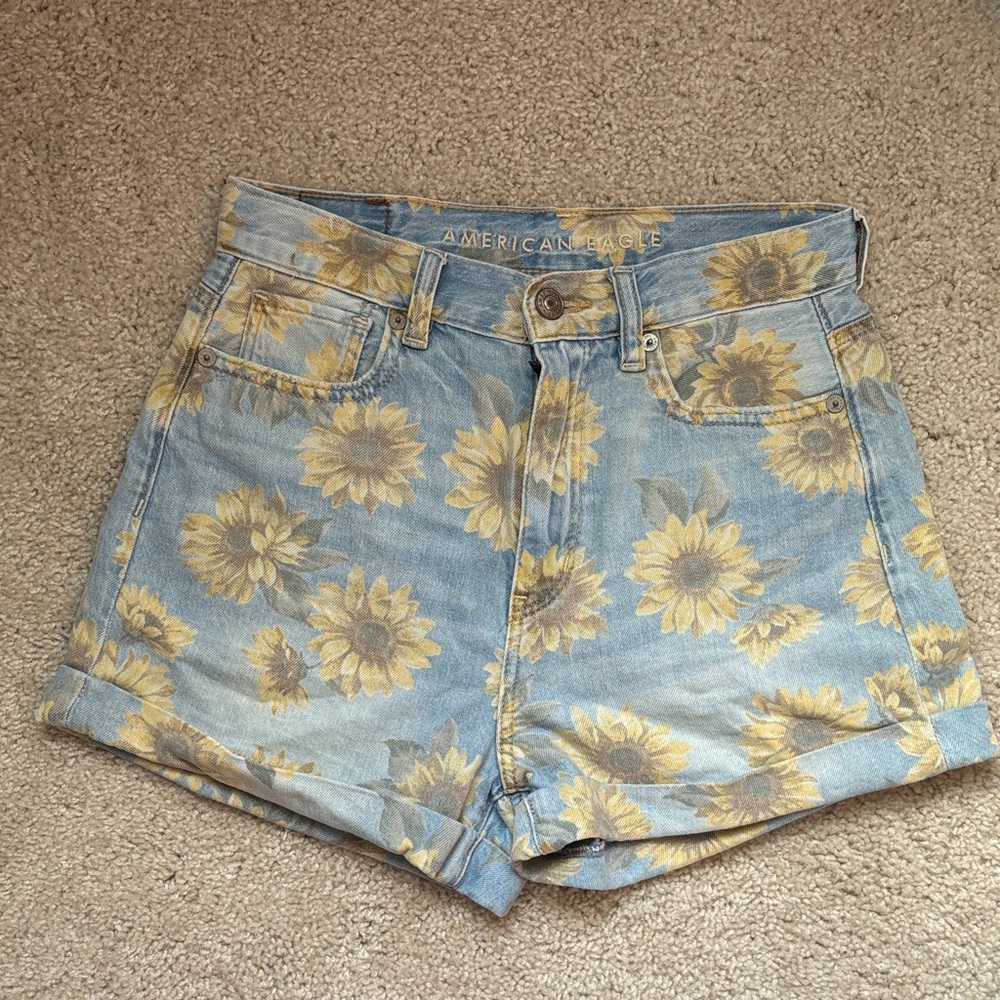 American Eagle Sunflower Print Jean Shorts